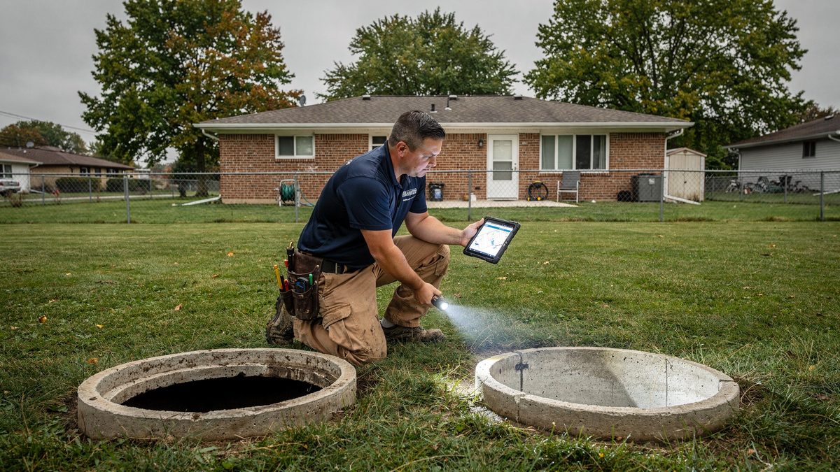 Septic inspection at an open tank access